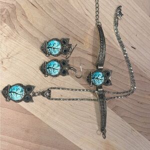 Three piece owl jewelry set